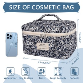 Large Makeup Bag, Cute Cosmetic Bag for Women Girls, Floral Coquette Aesthetic Toiletry Bag, Travel Make Up Organizer Bag (Black Rose Flower)