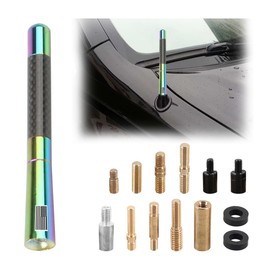 BESULEN Car Short Antenna, 4.7 Inch Carbon Fiber American Flag Aluminum Auto Radio Antenna for AM/FM Reception, Universal Replacement Car Antenna with 9 Adapters, 2 Screws, 2 Rubber Rings (Multicolor)
