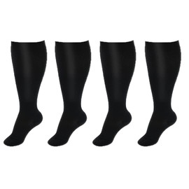 Cheeroyal 2 Pair Plus Size Compression Socks for Women Men Flight Socks Knee High Support Compression Socks Wide Calf Medical Compression Stocking Plus Size Running Socks (2XL, WQH144-5)