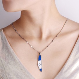 Oneress Israel Outline Necklace, Enamel Jerusalem Map Pendant, Jewish Faith Necklace, Israeli Souvenir Jewelry for Women and Men, Zionist Heritage Gift Y5139-White