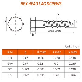 5/16" x 1-1/4" Hex Head Lag Screws Bolts, External Hex Drive, Stainless Steel 304, Black Oxide, Hexagon Head Wood Screws, Fully Threaded, 10 PCS