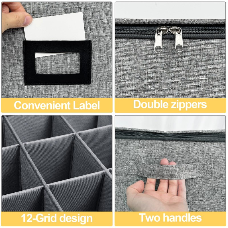 VERONLY Champagne Flute Storage Box with Dividers, Champagne Glass Storage