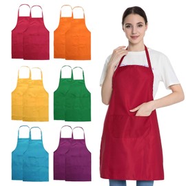 Hi loyaya Total 12 Pack Plain Color Bib Apron with 2 Pockets Painting Event Party BBQ Cooking Kitchen Aprons Bulk for Women Men Chef