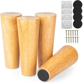 AKOLAFE Pack of 4 Furniture Feet, Wood, 8 cm, Sofa Feet, Wooden Furniture Feet, Oak Robust Furniture Feet, Round Furniture Legs with Mounting Plates and Screws, Heavy Duty Cabinet Feet for Sofa, Bed