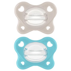 Chicco PhysioForma® Dual Soft One-Piece Orthodontic Silicone Pacifier for Babies 6-16 Months | BPA & Latex Free | Reusable Case | Grey/Ultramarine, 2pk