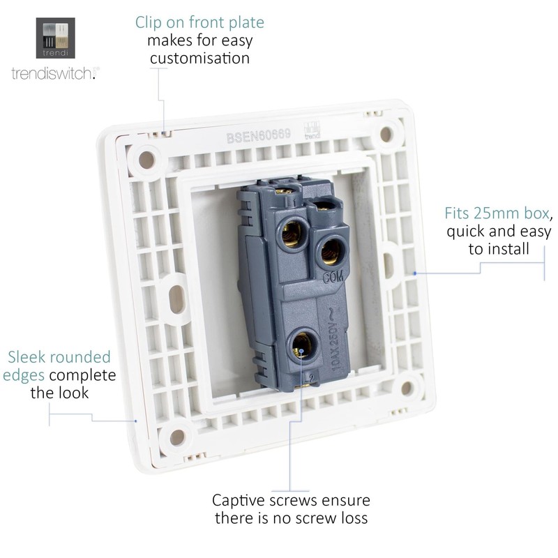 Trendi Modern 1 Gang 1 or 2 Way Screwless Rocker