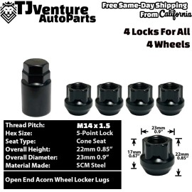 TJ 4 Black 14x1.5 Anti-Theft Wheel Lock Open End Grand Cherokee Wrangler Gladiator