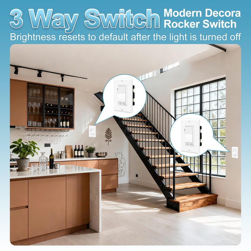 Dimmer Switch,NineLeaf 8PK Single Pole/3 Way, 3-300W LED & CFL,
