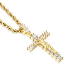Wisbal Men's Crucifixion Necklace Jesus Cross Chain Brass Gold Plated Christian Women Pendant