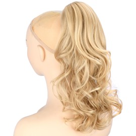 BOBIYA 13 Inches Claw Clip in Loose Curly Synthetic Wrap Around Ponytail Extensions Pony Tail Clip In Extensions (Golden Blonde)