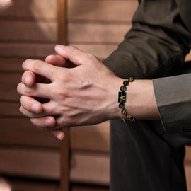 SOOWOOT Tigers Eye Bracelet Natural Stone Beads, mens bracelet, Cross Bracelet for Men, Initial Bracelet, Christian Gifts for Men(N)