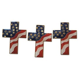 3-Piece Cross Patriotic American Flag Stars & Stripes Lapel Pin or Hat Pin & Tie Tack Set with Clutch Back by Novel Merk