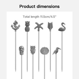 Martini Cocktail Picks Reusable Olive Picks Garnish Skewer Fruit Toothpicks Set of 9 (Antique Silver)