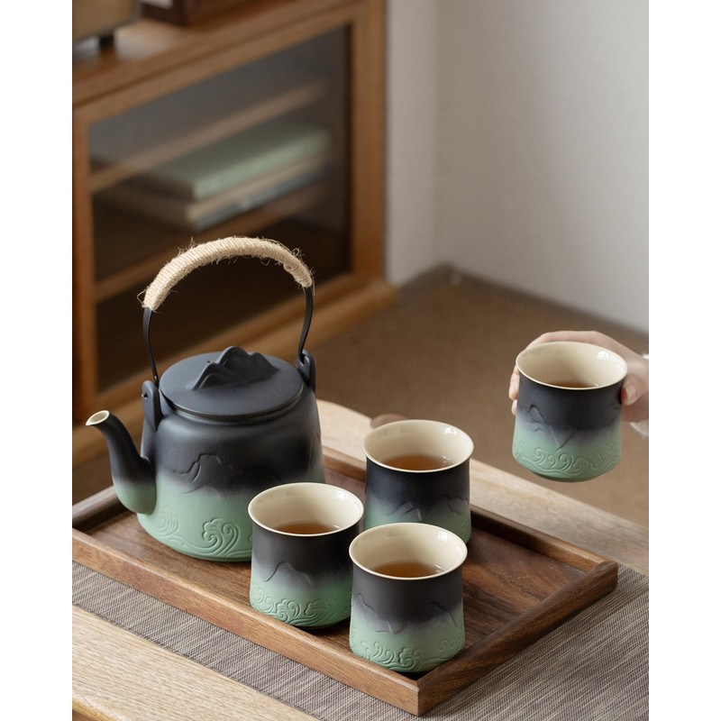 ZENS Vintage Japanese Tea Set with 4 Tea Cups, 33.8