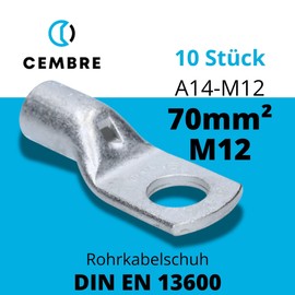 Cembre A14-M12 Pipe Cable Lug 70 mm² M12 Uninsulated Tin-Plated Copper Pack of 10