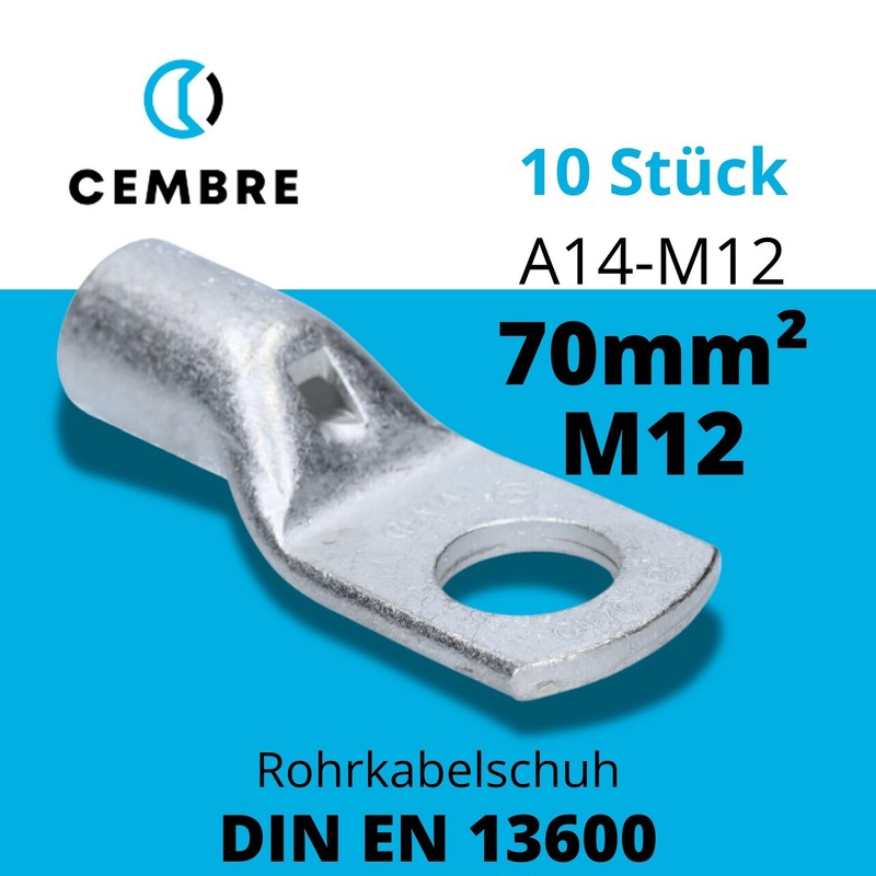 Cembre A14-M12 Pipe Cable Lug 70 mm² M12 Uninsulated Tin-Plated