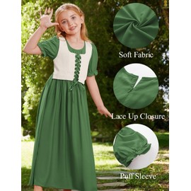 Renaissance Dress for Girl Boho Maxi Dress Summer Dresses Dark Green 10Y