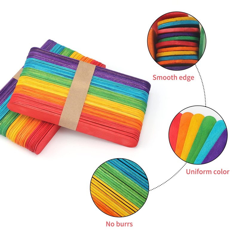 G2PLUS 200 Stück Bunte Holzstäbchen zum Basteln, Eisstiele aus Holz