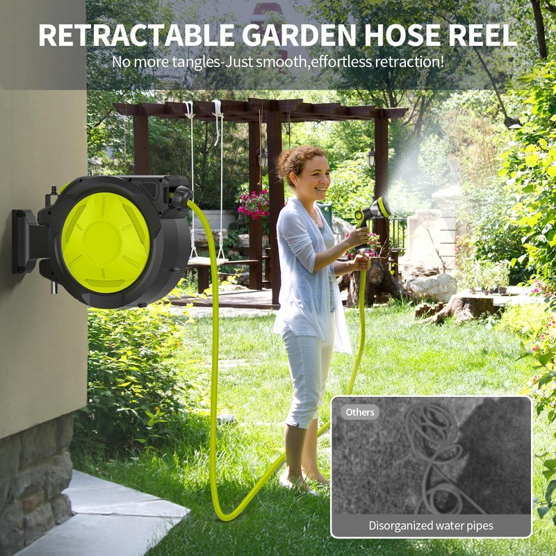 LUCKPRO Retractable Garden Hose Reel - 1/2 inch x 50ft