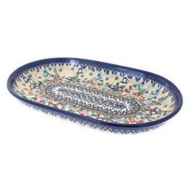 Blue Rose Polish Pottery Garden of Eden Medium Oval Dish