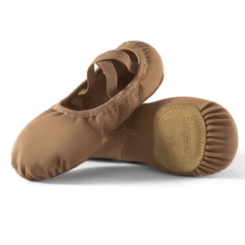 Zapatos de ballet para mujer, de lona elástica, con suela dividida, para niñas y adultos, Beige Bronceado, 26.5 cm