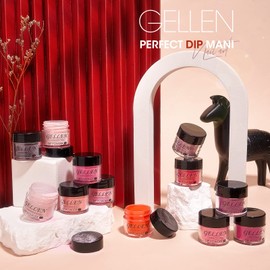 Gellen Dip Powder Nail Kit - 12 Colors Hot/Light Pink Red Dip Nail Starter Kit Pink Rose Glitter Red Burgundy Nail Dip Powder Kit Acrylic Dipping Powder Nail Kit Dip Manicure Gifts for Women Girlfriend