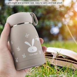 Children's Water Bottle, 320 ml, Stainless Steel Drinking Bottle, Thermos Flask, Cute Rabbit Pattern, Leak-Proof Vacuum Cup for Cold Hot Coffee and Tea (Brown)