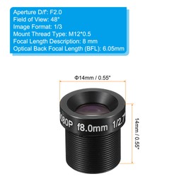 PATIKIL 8mm CC TV Camera Lens F2.0 FPV Security Camera Lens 2MP 1080P Super Clear Camera Lens 48° Angle Lens M12 Thread Dia(For IP Camera Panorama)