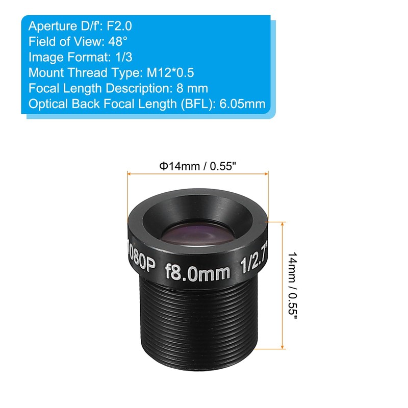 PATIKIL 8mm CC TV Camera Lens F2.0 FPV Security Camera