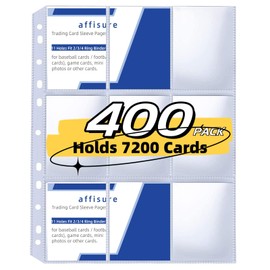 400 Pack 9 Pocket Trading Card Binder Pages, Holds 7200 Cards, Thickened Binder Sleeves, 3 Ring 9 Pocket Sheets for Sports Cards, Coupons Cards