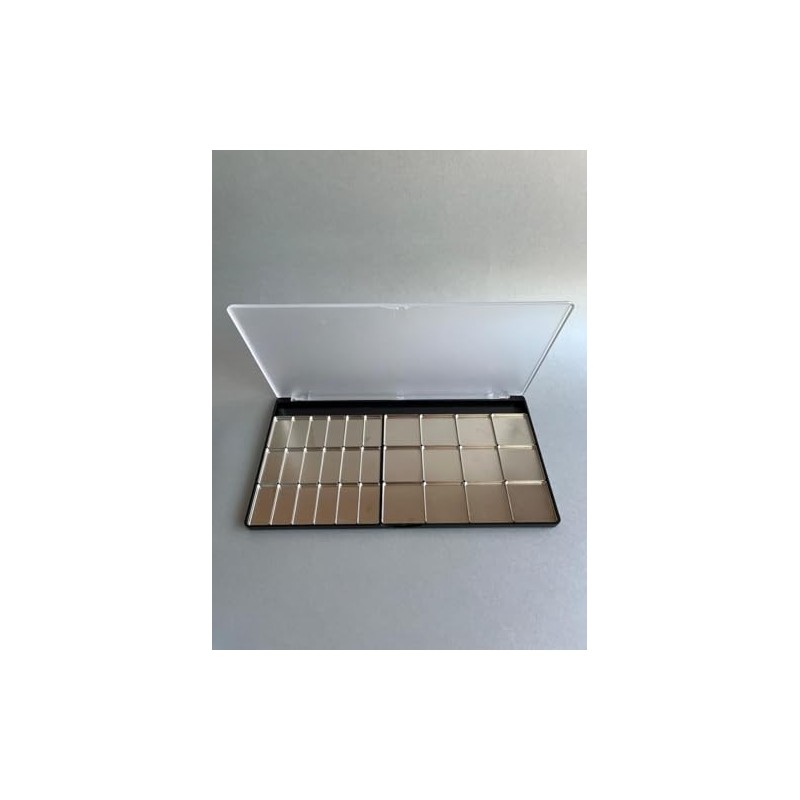 PALETA MAGNÉTICA PROFESIONAL GRANDE VACÍA PARA MAQUILLAJE CON TAPA TRANSLÚCIDA.