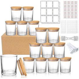 MADLYN RHUE 15 Pack Clear Candle Jars with Bamboo Lids, 6oz Glass Candle Jars for Making Candles, Empty Candle Containers - Dishwasher Safe