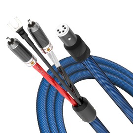 Viborg High End Phono Cable 1 m Tonearm Cable LC800, OFC Silver-Plated Conductor, 2 x Rhodium-Plated RCA Male to 5-Pin Gold-Plated Tonearm Socket Straight with Separate Earthing Conductor for