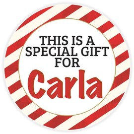 This is a Gift for Carla - Circle Sticker Decal 3 Inch - Candy Cane Merry Christmas Gift Tag Present Tree Holiday Custom Name Santa Claus