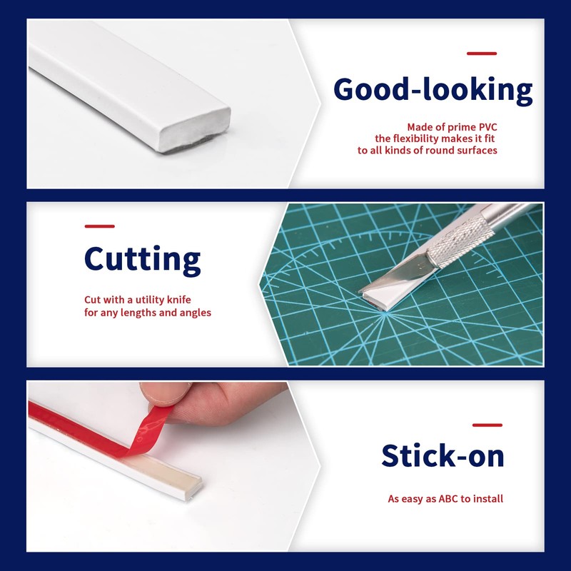 Art3dwallpanels 10 Ft White Peel and Stick Trim for Backsplash