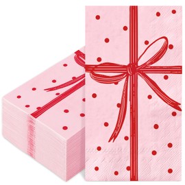 FYSUIMU 50Pcs Red Bow Guest Napkins Pink Red Dot Bowknot Disposable Paper Napkins Dinner Hand Napkins for Coquette Birthday Party Supplies Table Decor