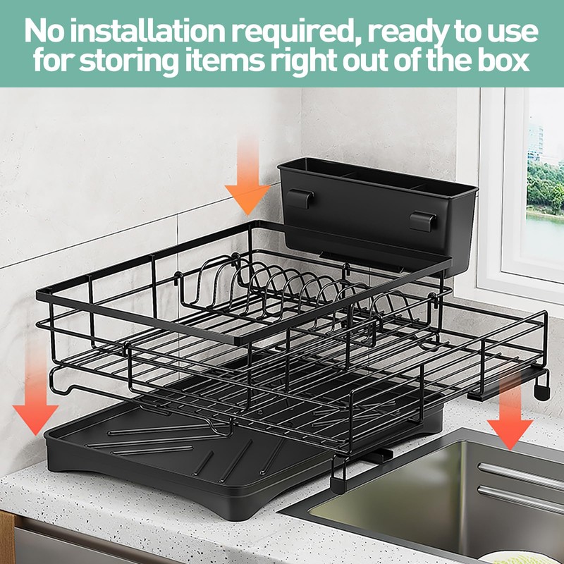 Large Dish Drying Rack,Extendable Dish Rack With Cutlery Holder, Anti-Rust