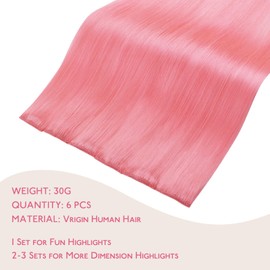 WENNALIFE Peach Pink Clip-In Human Hair Extensions, 55 cm, 6 Pieces, 30 g, Remy Clip-In Hair Extensions, Natural Real Hair
