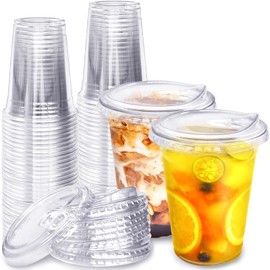 Qinsihwn 16 Oz Plastic Clear Cups with Strawless-Sip-Lids,50 Sets To Go Cups with Sip Through Lids,Disposable Iced Coffee Cups for Smoothie,Milkshake,Cold Drinks