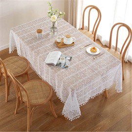 BMIDRUT White Cotton Tablecloths Lace Doilies Vintage Rectangle Crochet Tablecloth Table Decoration Wedding Home Party Table Decoration 140x220cm
