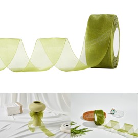 Sage Green Organza Ribbon 2 Inch, Ysibbon Sage Green Sheer Ribbon Perfect for Gift Wrapping, Wedding Decor-50 Yard