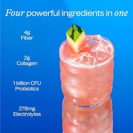 Belli Welli Suplemento diario de fibra en polvo con colágeno, probióticos y electrolitos | Favorece la salud digestiva, el equilibrio intestinal y la desinflamación | Sandía | 16 porciones