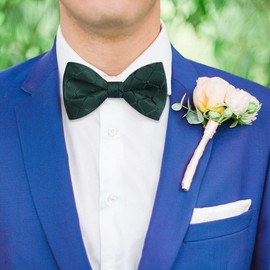 HISDERN Men's Bowtie, One-Touch Bowtie, with Chief, Adult, Weddings, Hook Type, Easy to Put on and Take Off, Adjustable, 25 green (check)