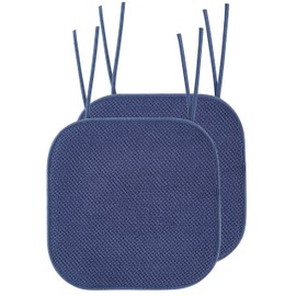 Elegant comfort Chair Cushion Covers with Ties and Non Skid Rubber Backing-Thick Memory Foam - Soft Cushion Pad- Rounded Square Seat Cover-16 x 16 Inches- Honeycomb Textured Pattern, Set of 2, Navy