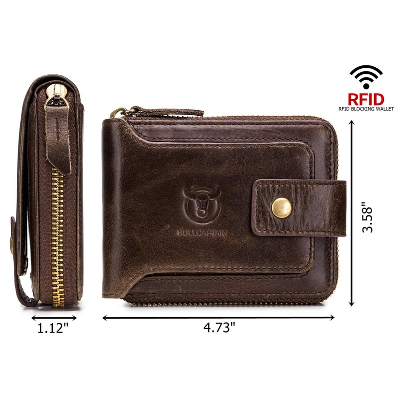 BULLCAPTAIN Genuine Leather Men Wallet with ID Window RFID Blocking