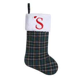 SIRIPHUM Classic Green Plaid Christmas Stockings, 19.5" Initial Monogram Xmas Family Stockings with Embroidered Letter,Rustic Farmhouse Country Fireplace Decor and Xmas Gift S