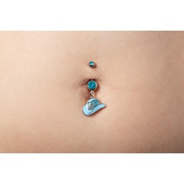 Pierced Owl 14GA 316L Stainless Steel CZ Crystal Paved Cowboy Hat Belly Button Ring (Gold Tone/Pink)