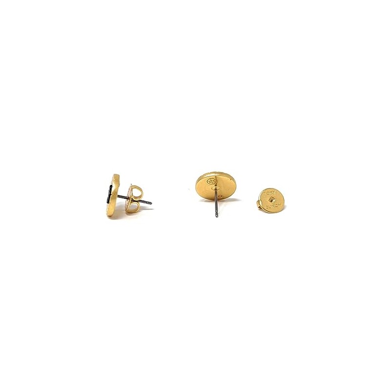 Tory Burch Britten Enamel Pleated Wheel Stud Earring (Black)