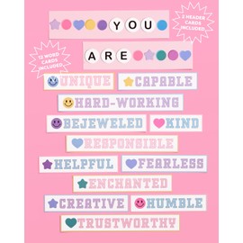 xo, Fetti Classroom Affirmations Station Set, 20 Pieces | ERAS Bulletin Board Decorations, Boho Pastel School Social Emotional Chart, Friendship Bracelet Teacher Supplies