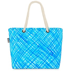 VOID Blue Striped Pattern Beach Bag Shopper 58 x 38 x 16 cm 23L XXL Shopping Bag Travel Bag Beach Bag, multicoloured, Casual